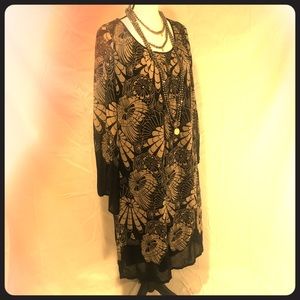 Lane Bryant Black and Tan Flowy Dress